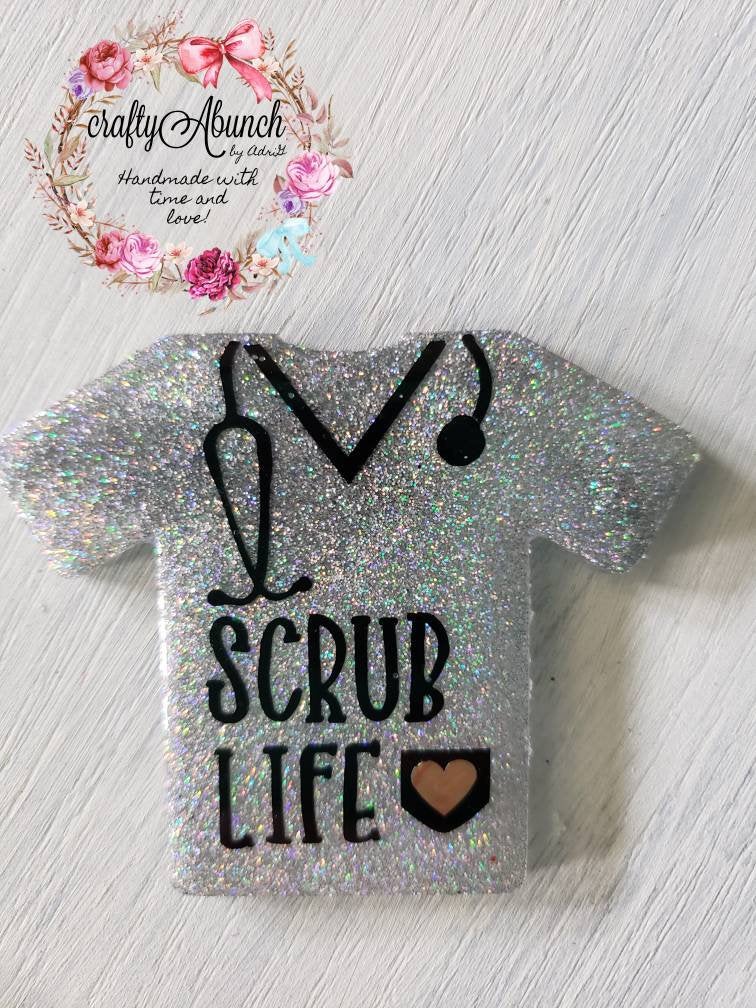 Scrub Life Badge Reel, Glitter Nurse Badge, Retractable Badge Reel